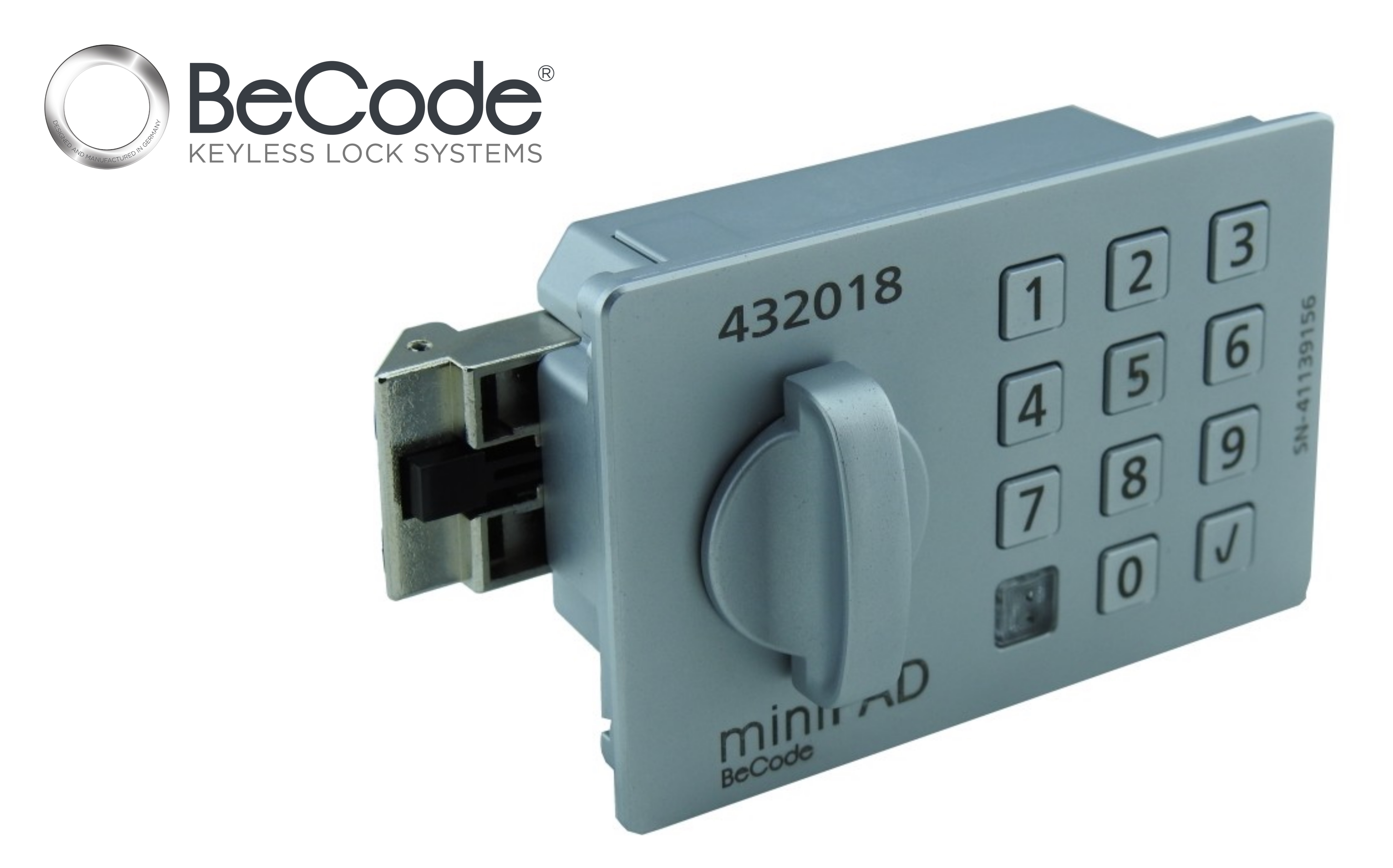 Antimikrobielle Beschichtung SANPURE® auf Schlössern von BeCode Bild mit antimikrobiell beschichtetem elektronischen Schloss miniPAD von BeCode